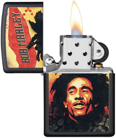 Zippo Feuerzeug Bob Marley Regular - Satin Chrome Schwarz, Matt, Schwarz, Matt