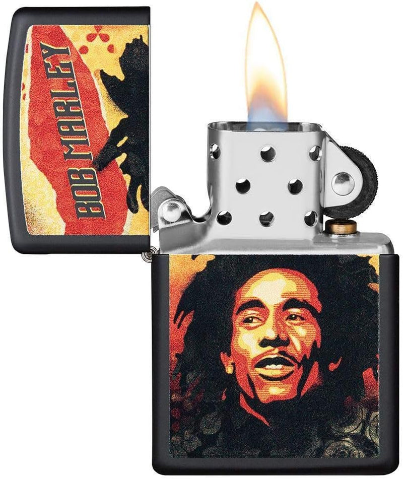 Zippo Feuerzeug Bob Marley Regular - Satin Chrome Schwarz, Matt, Schwarz, Matt