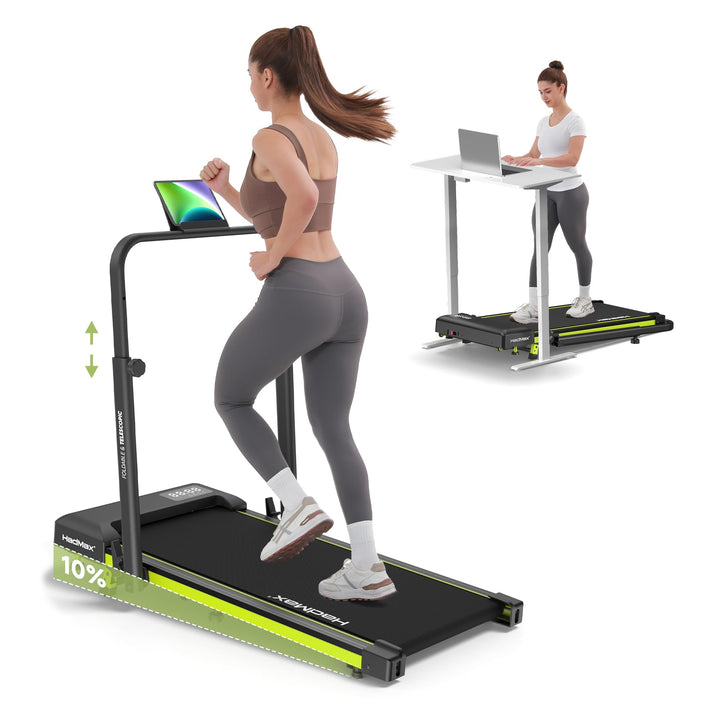 Walking Pad mit 10% Steigung 3,0 HP leises klappbares Laufband für Zuhause mit Magnet-Fernbedienung,
