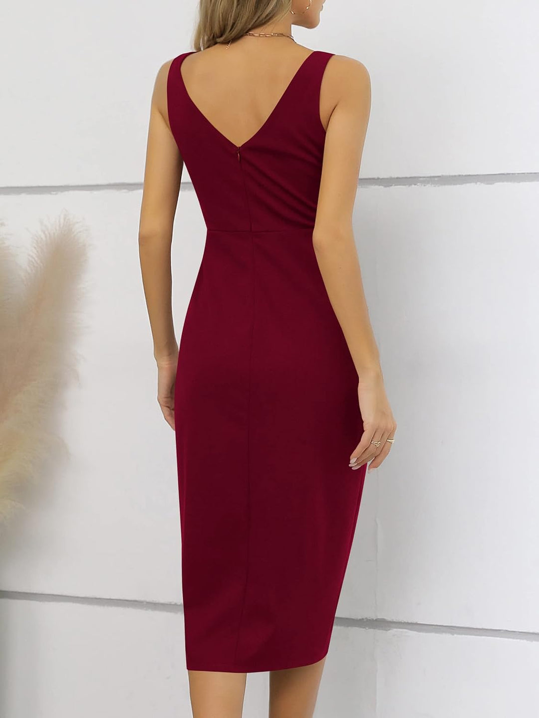 Missufe Damen Cocktailkleid Elegant Kleider Partykleid Rockabilly Bodycon Vintage Wickelkleid XS Bur