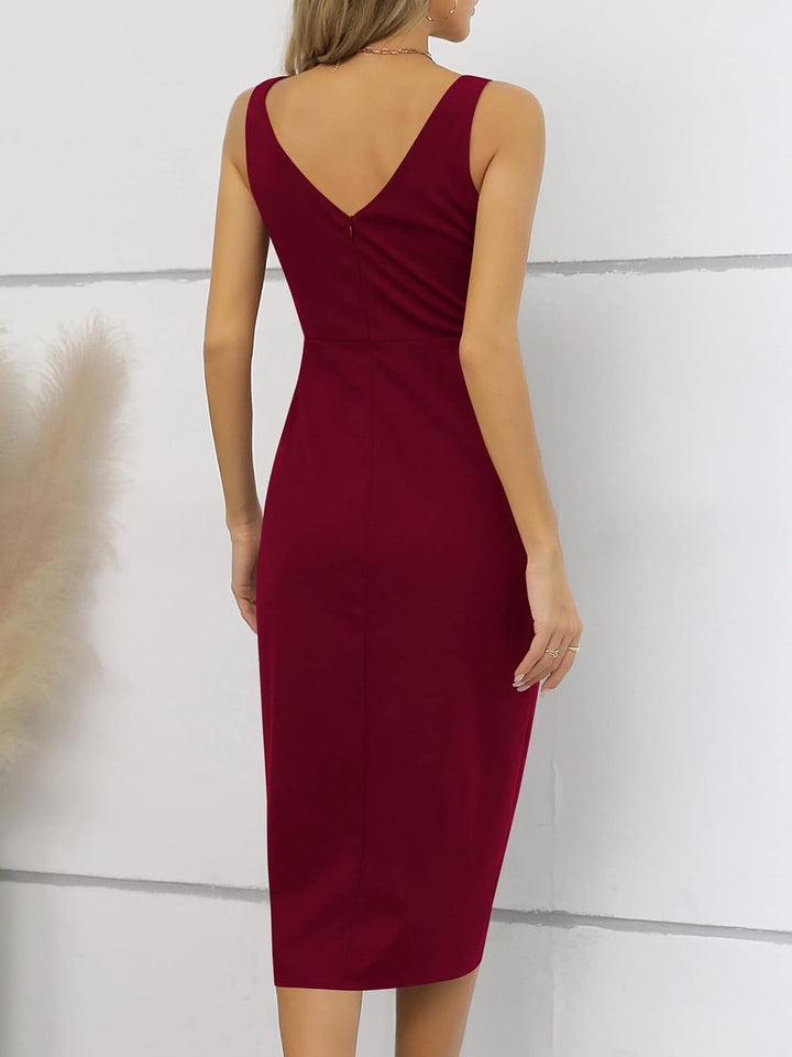 Missufe Damen Cocktailkleid Elegant Kleider Partykleid Rockabilly Bodycon Vintage Wickelkleid XS Bur