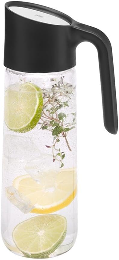 WMF Nuro Wasserkaraffe 1l, mit Griff, Höhe 29,7 cm, Glas-Karaffe, CloseUp-Verschluss, schwarz