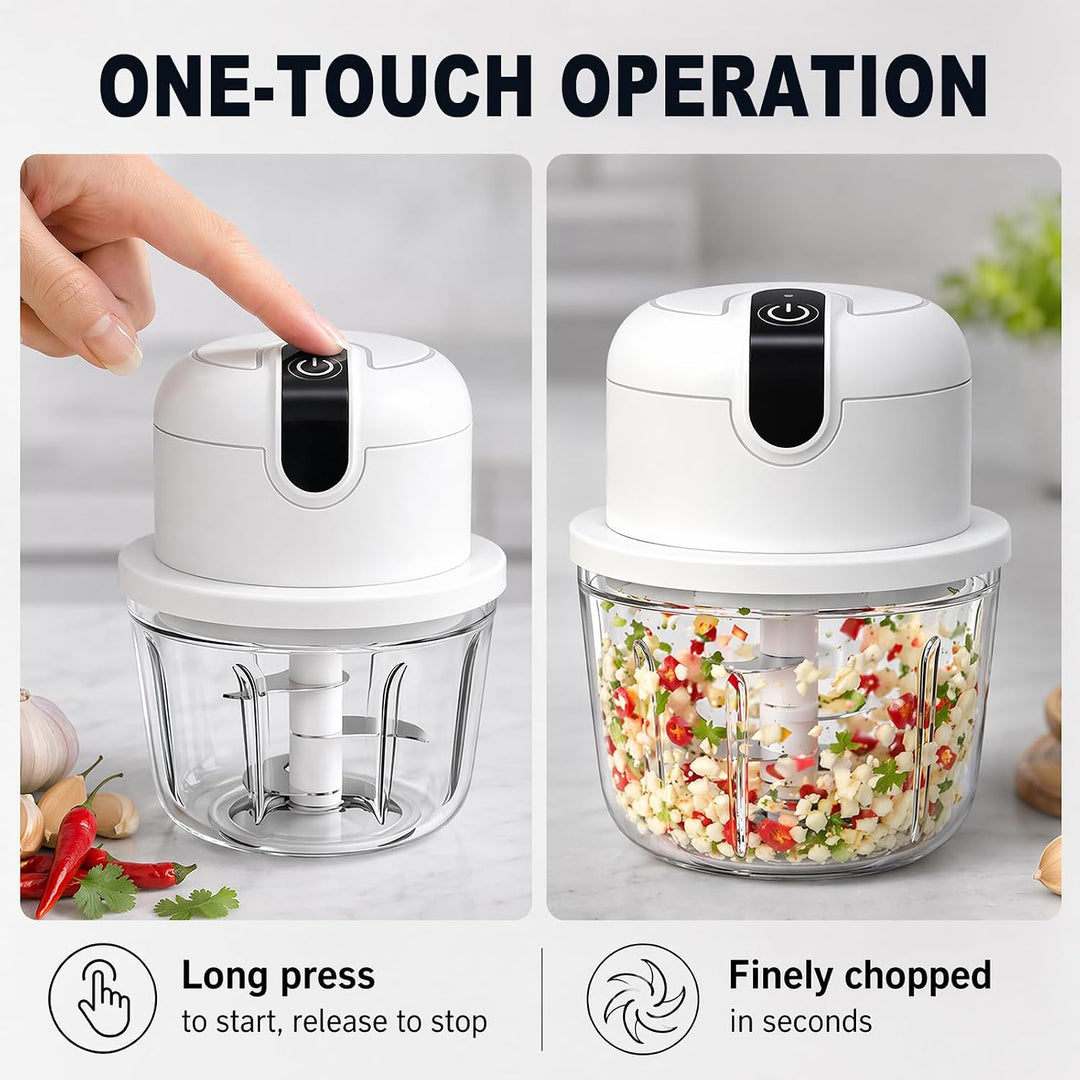 350 ml Elektrischer Küchenzerkleinerer,Knoblauch Zerkleinerer, USB-Aufladung, Gemüsezerkleinerer, El