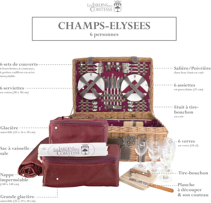 Les Jardins de la Comtesse - Picknickkiste aus Weide und Leder, Champs-Elysées Bordeaux – 6 Personen