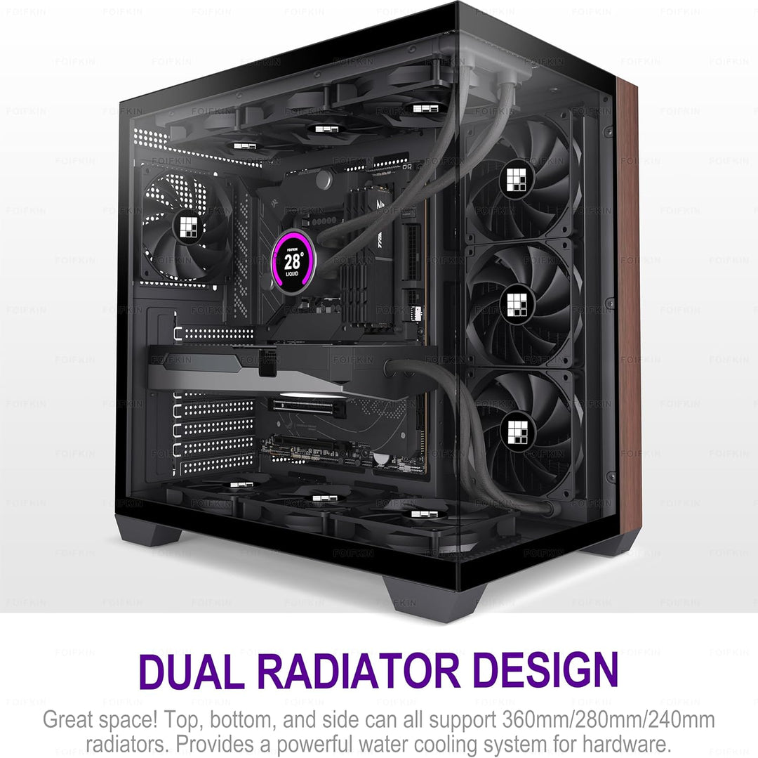 FOIFKIN M9 PC Gehäuse - Walnuss-Frontblende,Vorinstallierte 7 ohne RGB-Lüfter, ATX Mid-Tower Gaming