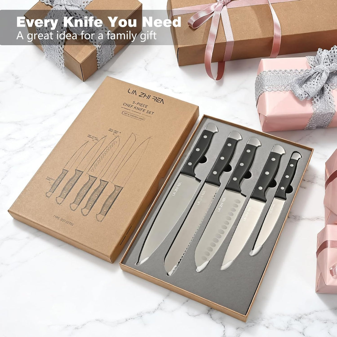 Professionelles Küchenmesserset, 5-teilig, Edelstahlmesser, scharfe Klingen und ergonomische Griffe,