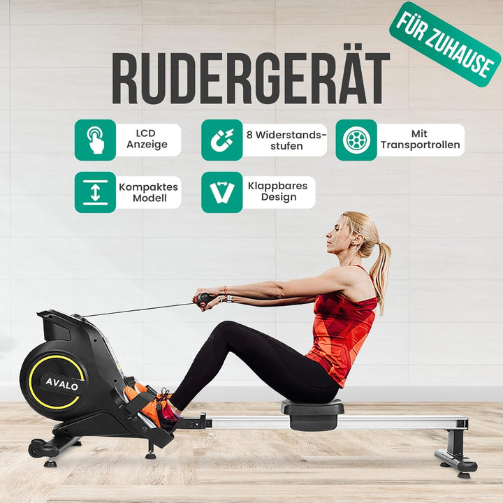 Avalo Rudergerät zusammenklappbar mit Display - Rudergerät mit 8 Widerstandsstufen - Rudergerät für
