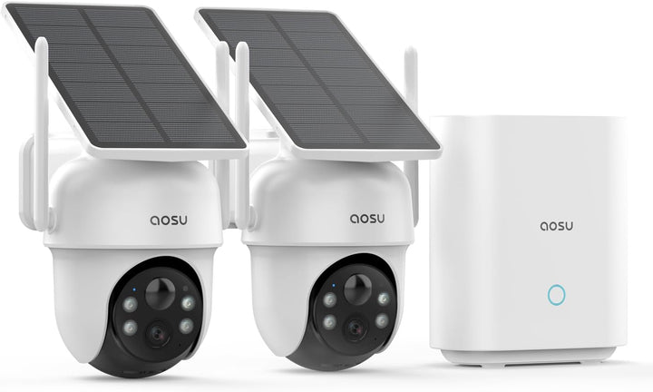 AOSU 2K Überwachungskamera Aussen Akku, 360° Panorama, 2er Solar Kameraset mit HomeBase, Ohne ABO-Ge