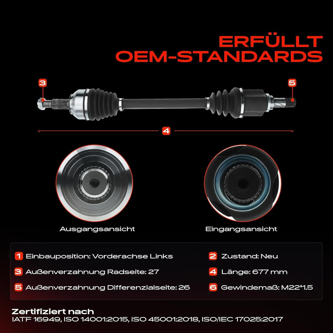 Frankberg Antriebswelle Vorne Links Kompatibel mit Kangoo Be Bop KW0/1 1.5L 1.6L 2009-2012 Kangoo Ex