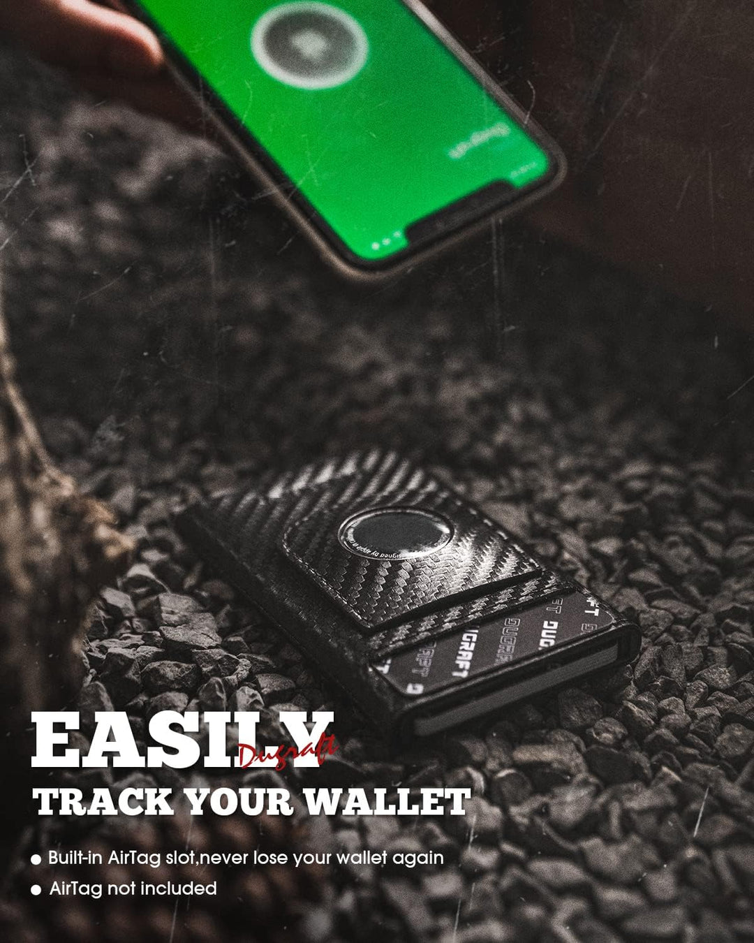 DUGRAFT Pop Up Wallet mit AirTag Halter, Schlankes Minimalistisches Smart Wallet für Männer, RFID-Bl