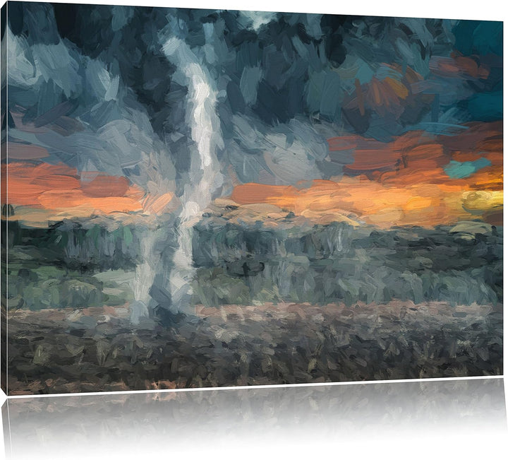 Pixxprint Tornado auf dem Feld / 100x70cm Leinwandbild bespannt auf Holzrahmen/Wandbild Kunstdruck D