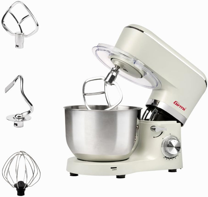 Girmi IM47 Knetmaschine, 1500 W Max, 6 Liter, Fassungsvermögen 6 Liter, Teig bis 2,4 kg, Pulse, 10 G
