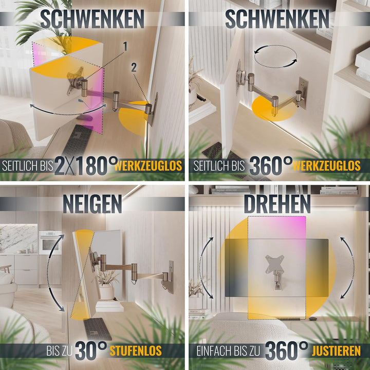 RICOO TÜV geprüfte PC Monitor Wandhalterung Schwenkbar Neigbar Universal für Bildschirm 13-19-24-27-