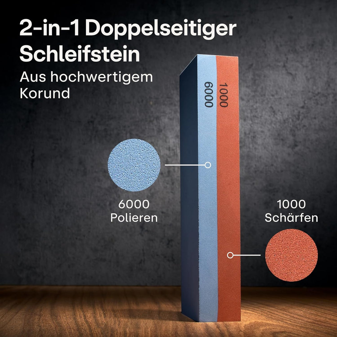 Schleifstein Messerschärfer 1000/6000 - Wetzstein für Messer mit rutschfestem Silikon und FSC® Bambu