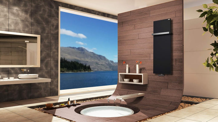 BADHEIZKÖRPER Design Mirror Steel 2 120x47cm 799 W schwarz +1 Halter 30mm SZAGATO Handtuchwärmer Han