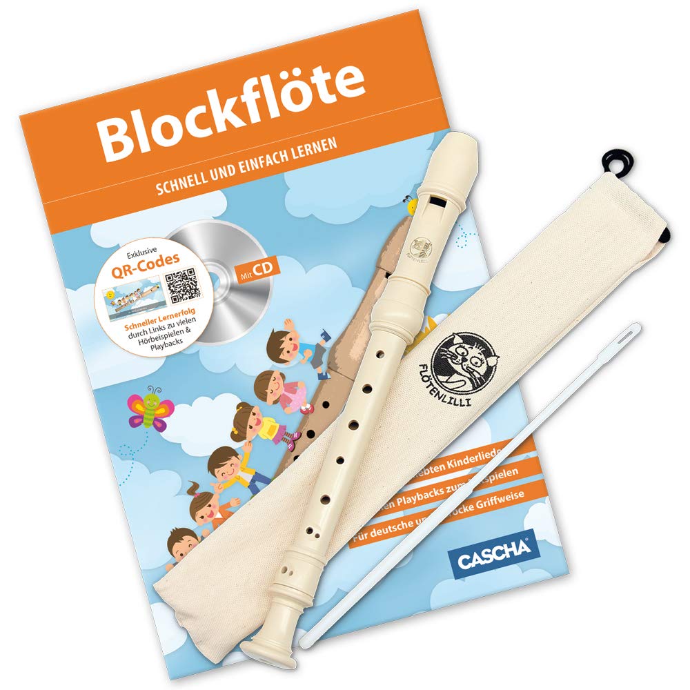 CASCHA HH 1502 Blockflöten Set, Flöte aus Kunststoff zum Lernen für Kinder und Anfänger mit Buch, Ba