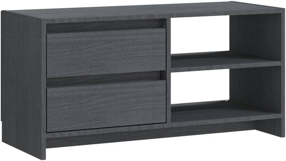 homiuse TV-Schrank TV Lowboard Grau 80x31x39 cm Massivholz Kiefer TV Board Fernsehschrank Fernsehtis