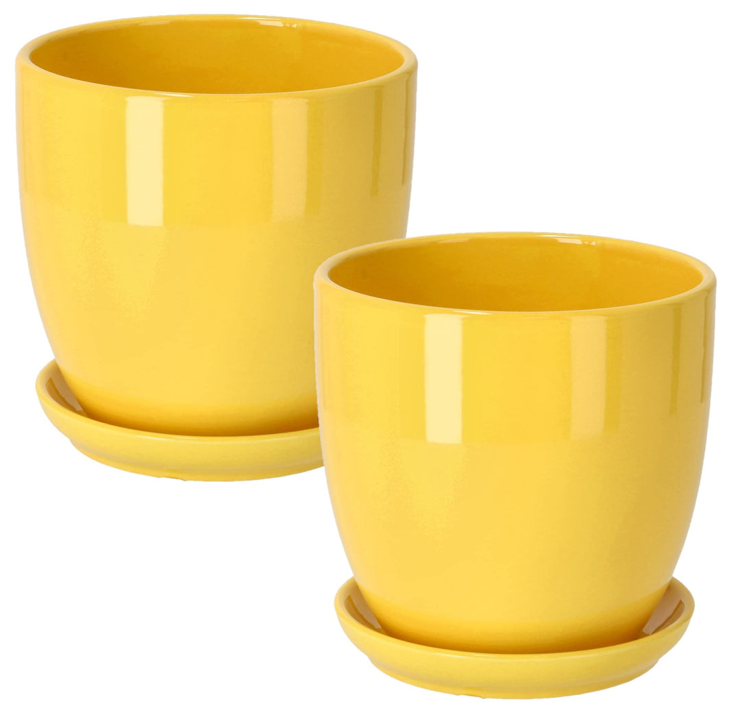 KOTARBAU® 2er Set Keramik Blumentopf Übertopf für Blumen Pflanzen ⌀ 17 cm mit Tropfschale Gelb ⌀ 17