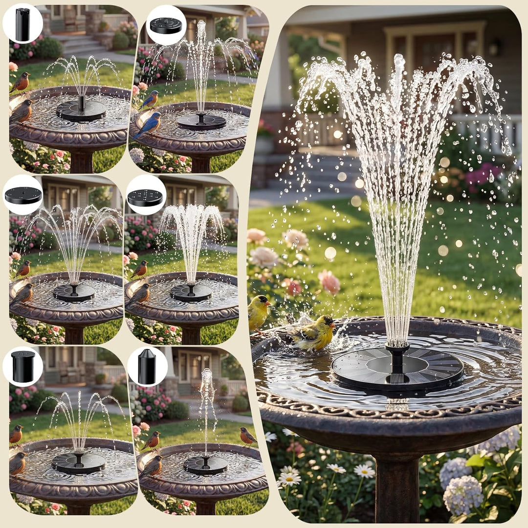 AISITIN Solar Springbrunnen für Aussen Verbesserter, Solarbrunnen für Draussen mit 6 Sprüh Effekten,
