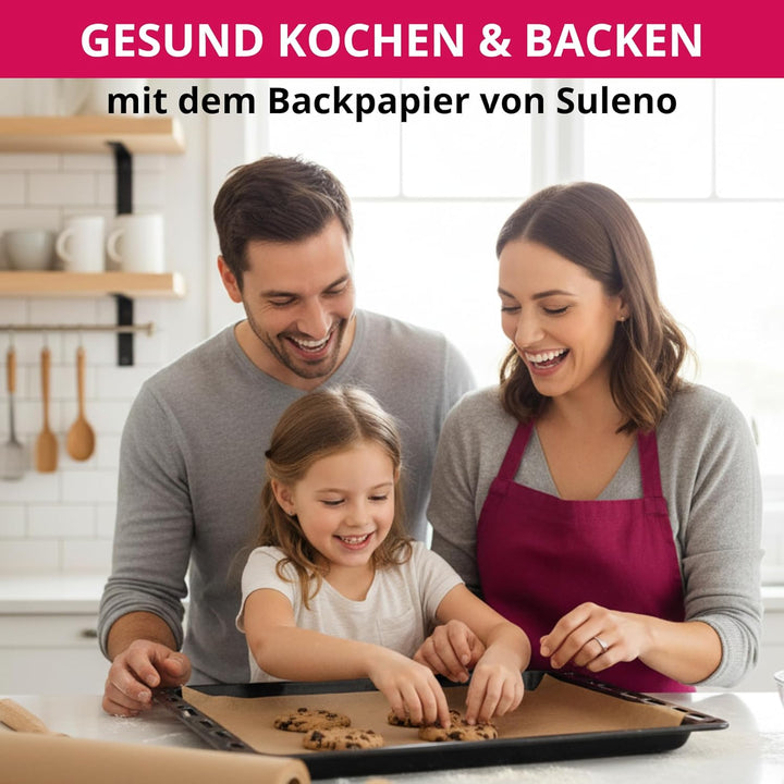 Suleno 3 x Backpapier Rolle, 38 cm x 100 m, Antihaftbeschichtet, Hitzebeständig bis 220 °C, Beidseit