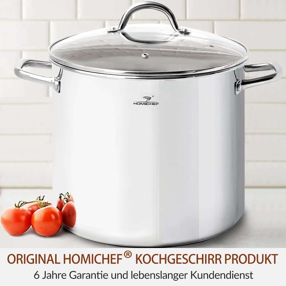 HOMICHEF Grosser Suppentopf aus nickelfreiem Edelstahl (31 cm, 22,5 Liter) – Hochglanzpolierter Supp