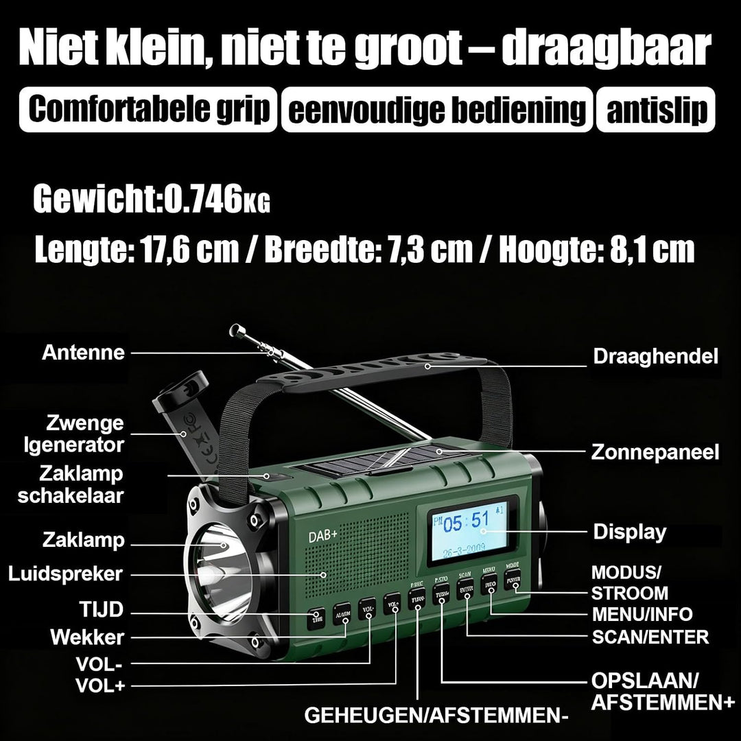 SOLARBABY DAB+/UKW Kurbelradio, Solar Notfallradio mit 20000mAh Akku, Tragbare Digital Radio mit LED
