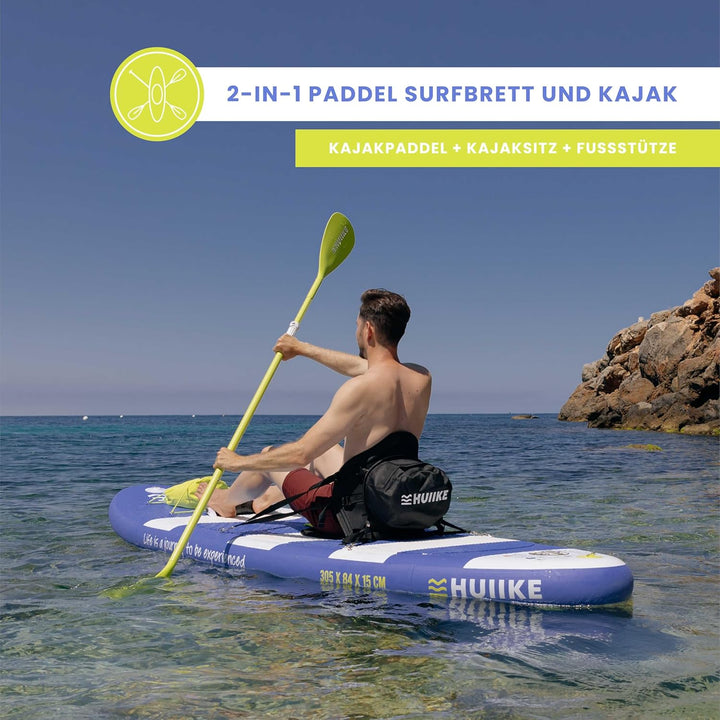 HUIIKE Stand Up Paddling Board mit Zubehör, Paddel, Finnen, Pumpe. Paddle Sup Board Aufblasbar Hohe