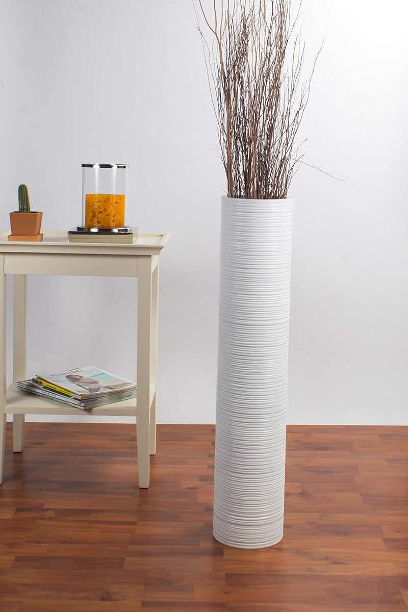 Leewadee Grosse Bodenvase für Dekozweige hohe Standvase Design Holzvase, Holz, 70 cm, Weiss 70 cm We