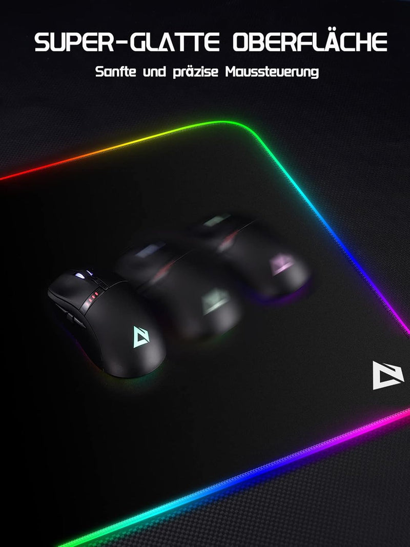 EASEMO Gaming Mauspad, RGB Mousepad, XXL gross (900 x 400 x 4 mm) mit 7 LED-Farben, 11 Beleuchtungsm