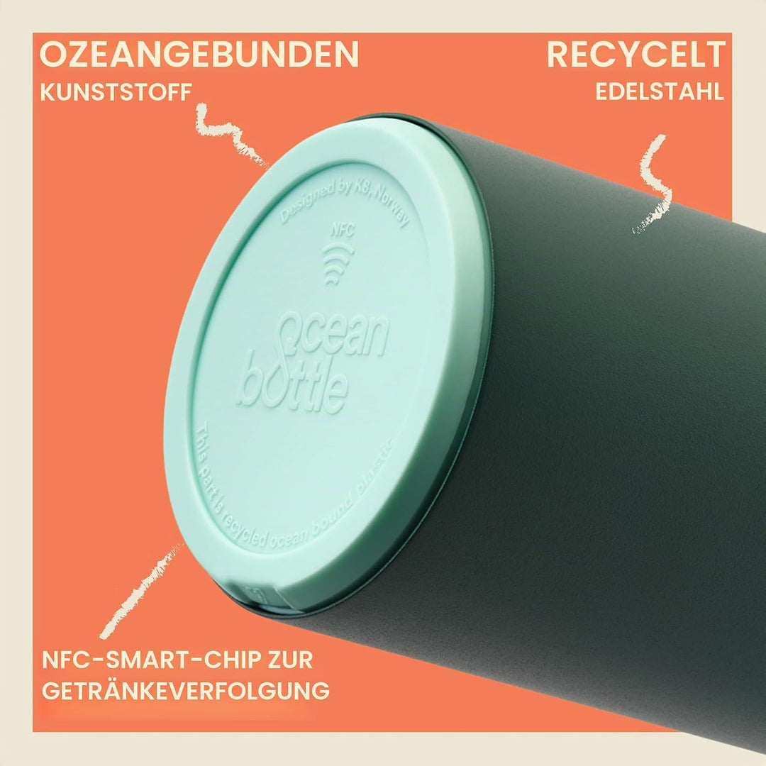 Ocean Bottle Brühflasche aus recyceltem Edelstahl, umweltfreundlich und wiederverwendbar, Waldgrün,