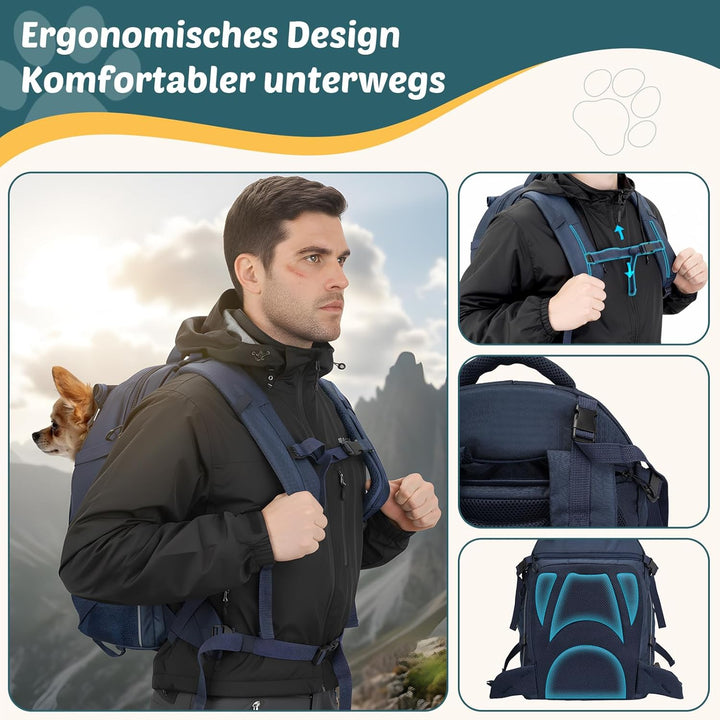 Hunderucksack Wandern bis 8KG, Ergonomischer Katzenrucksack mit Laptopfach & Bequemes Sitzkissen, be