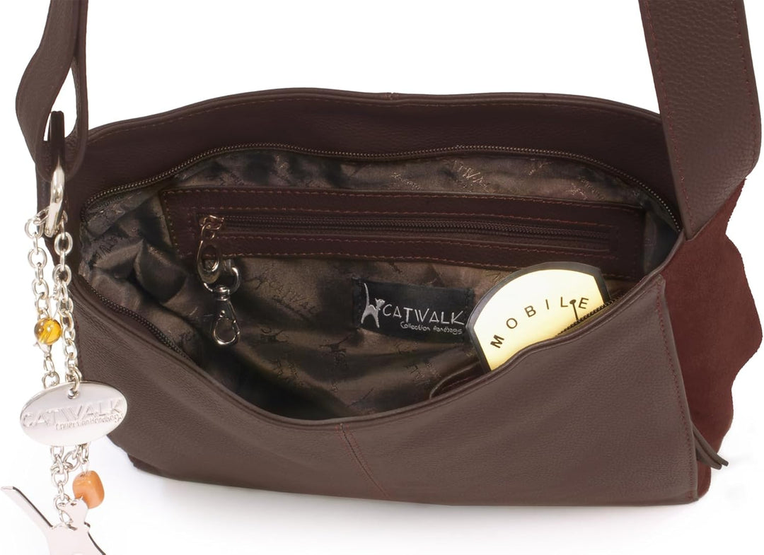 Catwalk Collection Handbags - Damen Umhängetasche Mittelgross - Crossbody Bag - Leder und Wildleder
