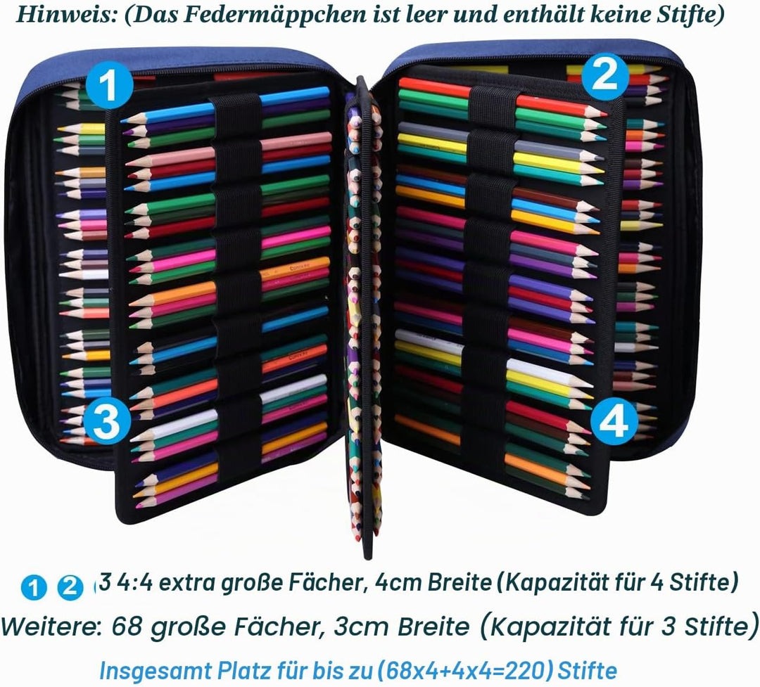 JAKAGO Grosse Federmäppchen XXL mit 220 Schlitze Stifte Aufbewahrung, Wasserdichtes Stiftetasche für