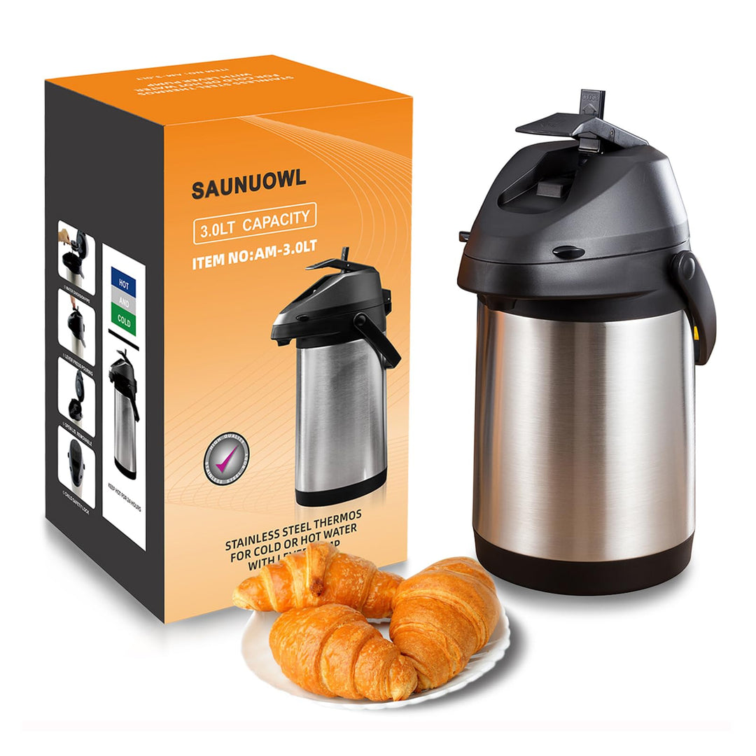 3L Pumpkanne Thermoskanne Isolierflasche mit Pumpe,Pump-Kaffeekanne mit Tragebügel,Pumpkanne aus pol