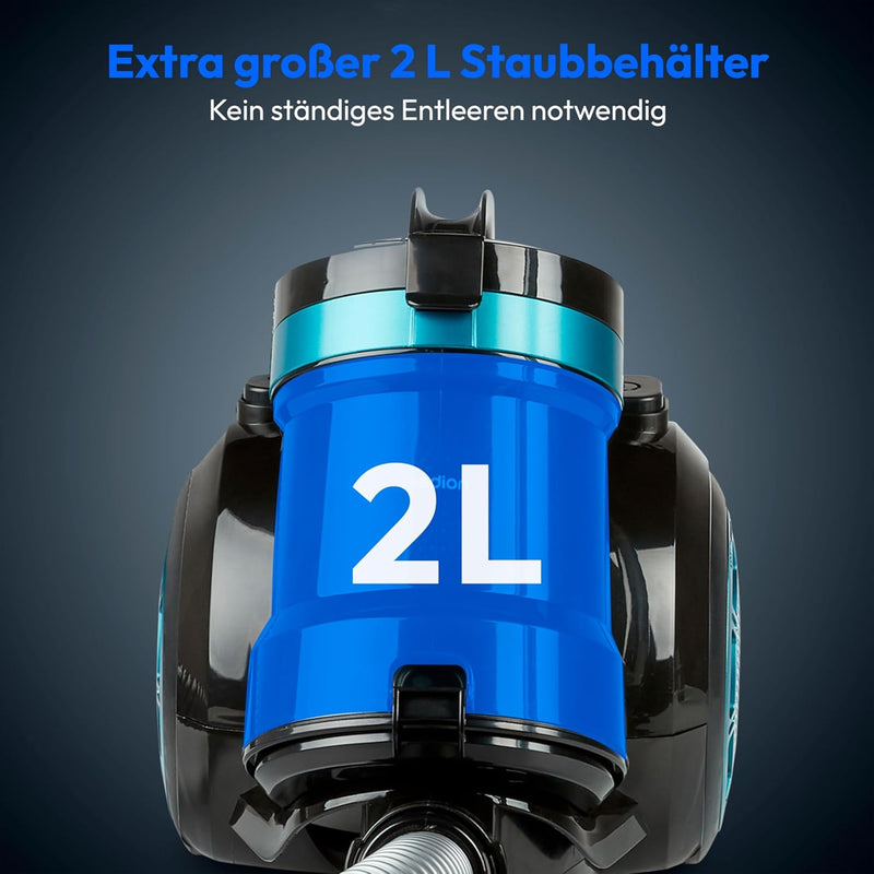 MEDION Zyklon-Staubsauger 800 Watt Leistung, 2 Liter Staubbehälterkapazität, 5 m Arbeitsradius, wasc