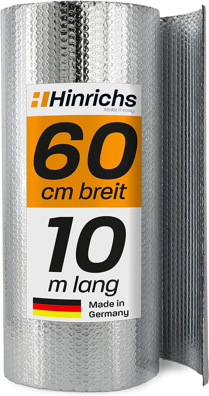 Hinrichs Isolierfolie Dämmfolie 10m x 60cm – Thermofolie für Fenster, Auto, Camping oder Pool – Perf