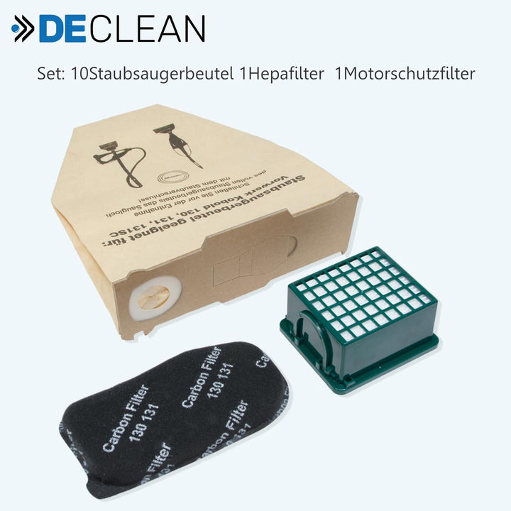 DeClean 10 Staubsaugerbeutel Filtertüten, 1 Hygiene Mikrofilter HEPA H12, 1 Aktiv-Geruchsfilter für