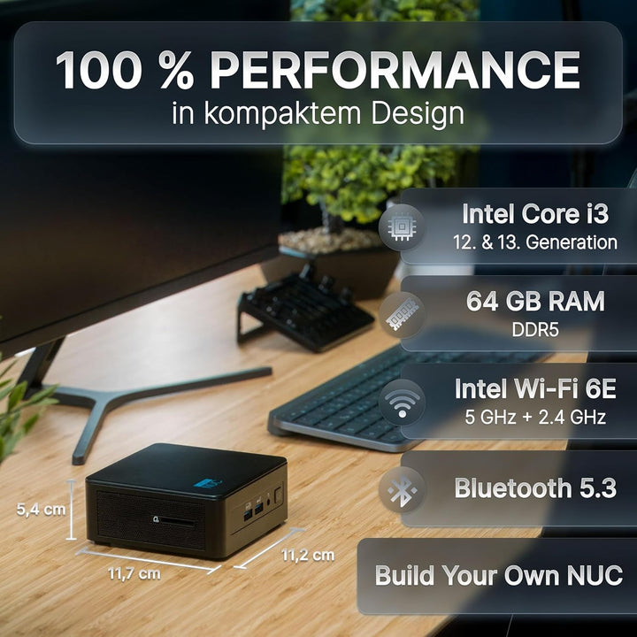 Pro Intel® Core-i3 12. Gen. • NUC12 Pro PC • 6 Kerne, bis zu 4,4GHz • 8GB RAM, 256GB SSD • Thunderbo