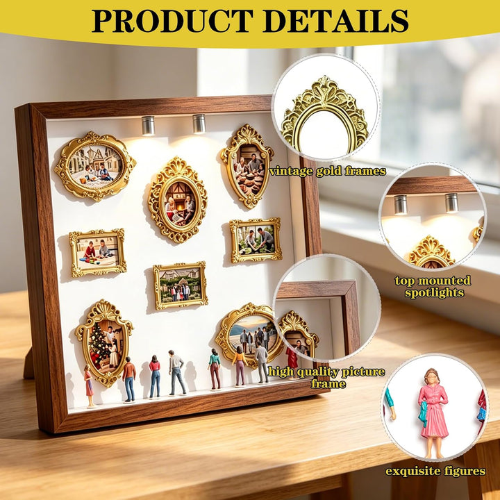 DIY Mini Museum Silhouette Box Kit,8 Frames,8 Figures, 2 Lights,1Klebeband