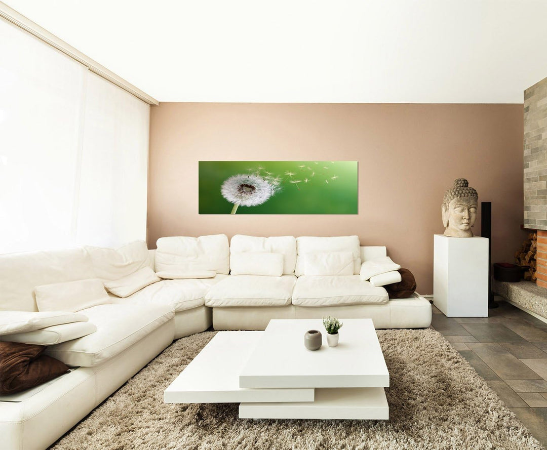 Paul Sinus Art Panoramabild auf Leinwand und Keilrahmen 150x50cm Pusteblume Sonnenblume Morgenlicht
