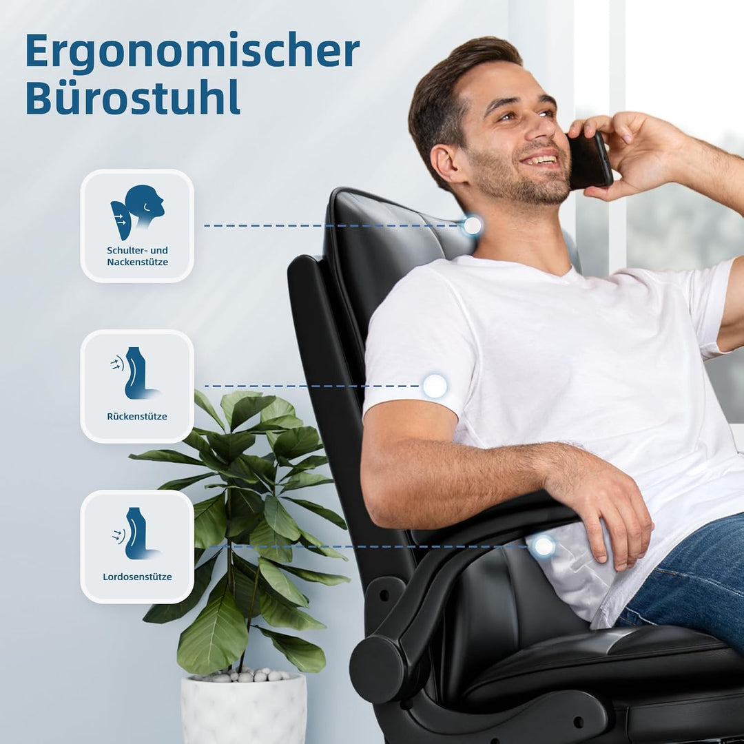 Asukale Bürostuhl Schreibtischstuhl Ergonomisch, Chefsessel mit Kratzfeste Technologieleder, klappba
