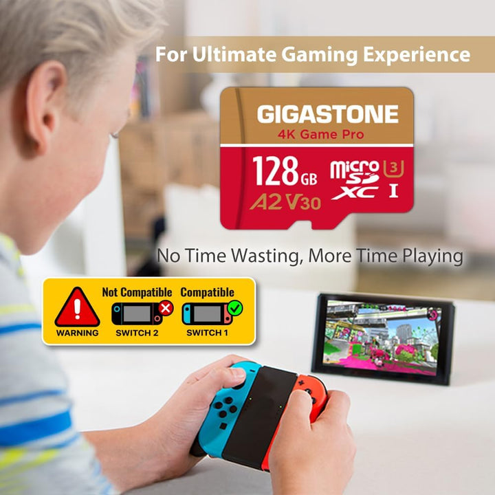 [5 Jahre kostenlose Datenwiederherstellung] GIGASTONE 128GB Micro SD Karte, 4K Game Pro, bis zu 100/