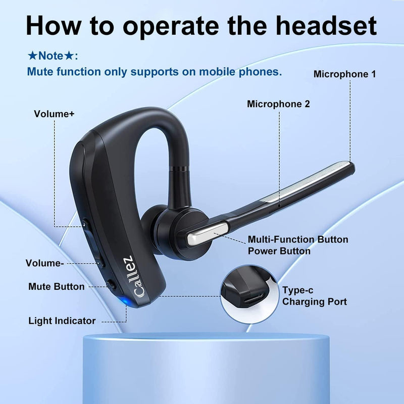 Headset Bluetooth mit CVC8.0 Dual Mikrofon Noise Cancelling, Kabellos Kopfhörer V5.0 Wireless Headse