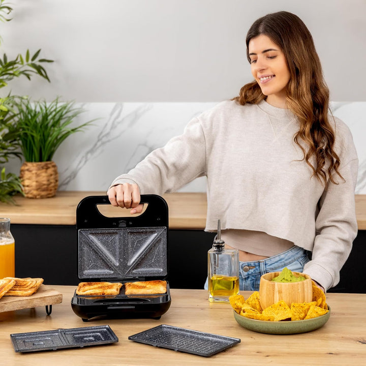 Cecotec Sandwichmaker Rock'nToast Combo. 800 W, 2 Sandwiches mit Edelstahl-Finish, 3 austauschbare P