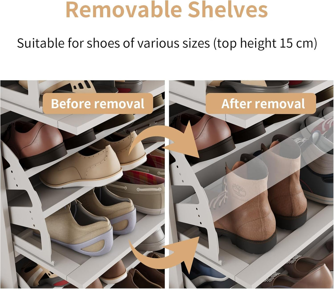 VOWNER Schuhschrank mit 3 Klappen, Schuhregal Schuhkipper Schmal, Schuhschrank Weiss, mit 9 Fächern,