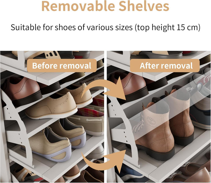 VOWNER Schuhschrank mit 3 Klappen, Schuhregal Schuhkipper Schmal, Schuhschrank Weiss, mit 9 Fächern,