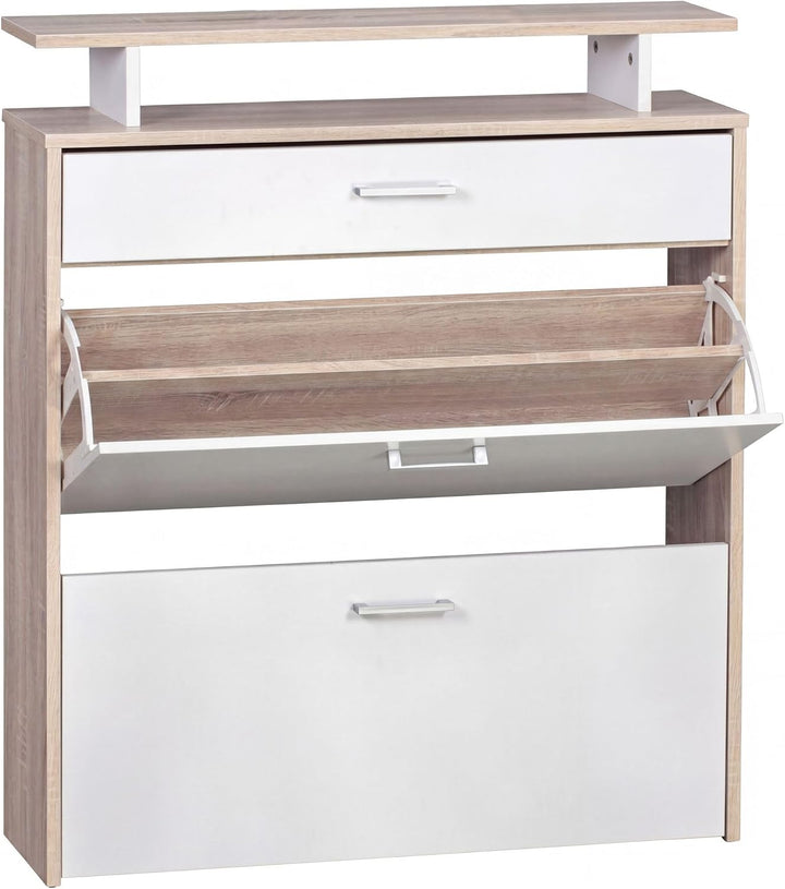 FineBuy Schuhkipper Holz 80x95x24 cm Modern Sonoma Eiche, Design Schuhregal Schuhkipper Schmal, Schu