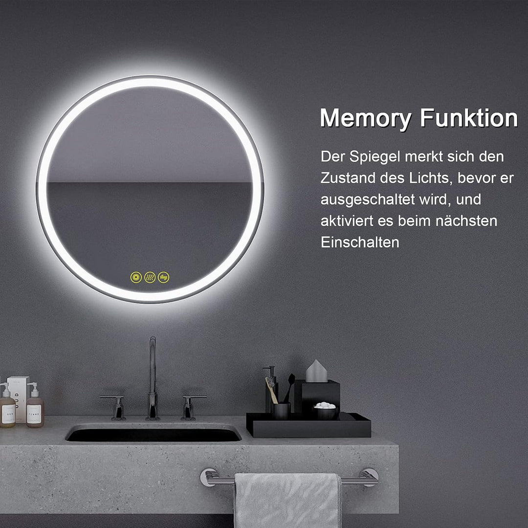 AI-LIGHTING Badspiegel Rund mit Beleuchtung 50 cm Led Badezimmerspiegel mit Beleuchtung Antibeschlag