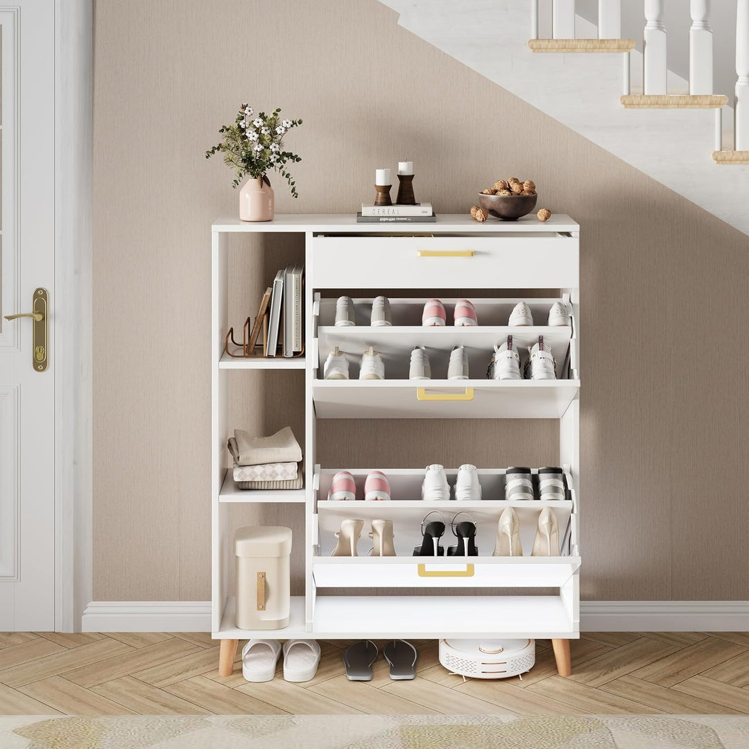 Schuhschrank mit 2 Klappen Schmal Schuhschrank mit 2 Flip-Schuhregal 1 Schublade und 3 Ablagefächer