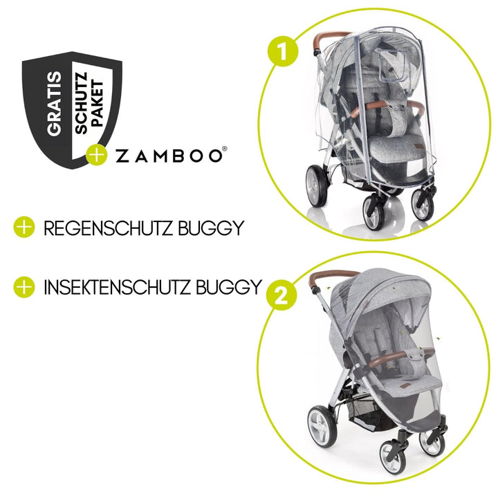 hauck Buggy Rapid 4 mit Lenkrad und XXL Zubehörpaket (Insekten- & Regenschutz) | Sportbuggy mit Lieg